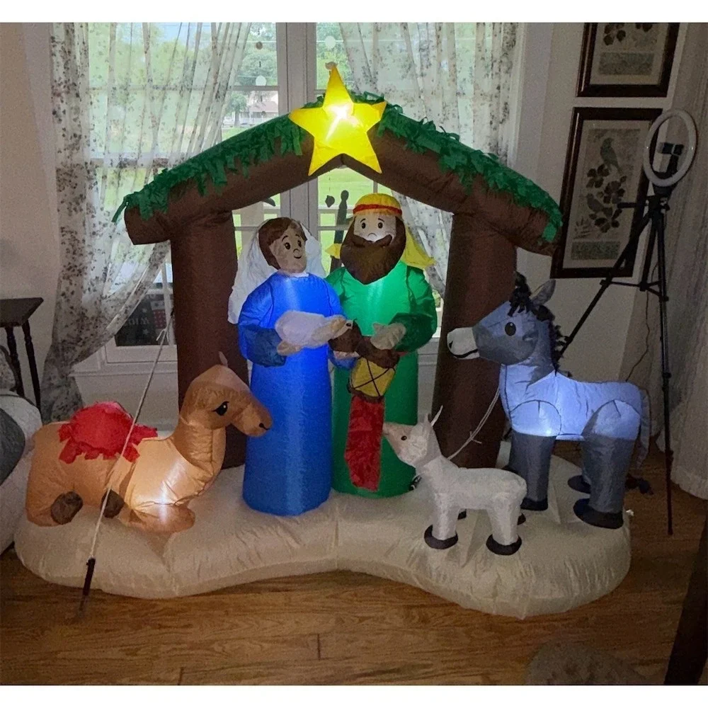 Inflatable Nativity Scene Lighted Winter Wonder Lane 6.5' Mary Joseph‎ Star LED